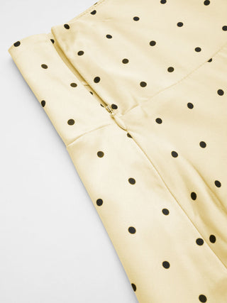 Satin Mid Rise Polka Dot Flared Maxi Skirt