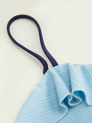Texture Square Neck Ruffled Trim Bowknot One Piece Swimsuit