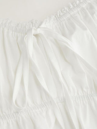 Cotton-blend Square Neck Puff Sleeve Drawstring Ruffle Hem Oversized Babydoll Mini Dress