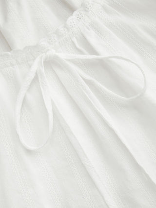 Cotton Lace Trim Knotted Short Puff Sleeve Blouse