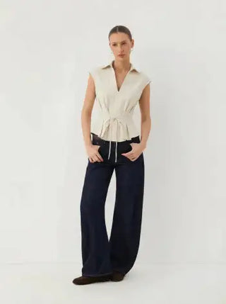 V-Neck Ruched Ruffled Tie Front Blouse