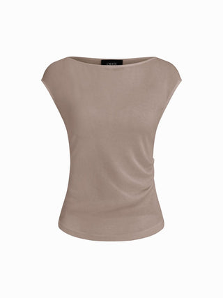 Boat Neck Solid Ruched Short Sleeve Top