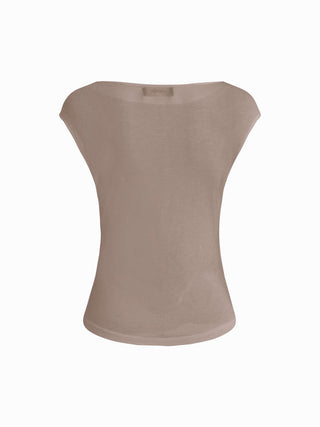 Boat Neck Solid Ruched Short Sleeve Top
