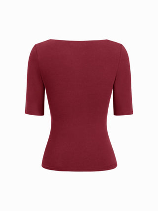 Cotton-blend Scoop Neckline Mid-length Sleeve Tee