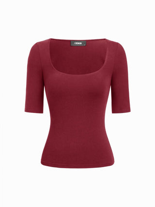 Cotton-blend Scoop Neckline Mid-length Sleeve Tee