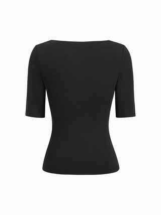 Cotton-blend Scoop Neckline Mid-length Sleeve Tee