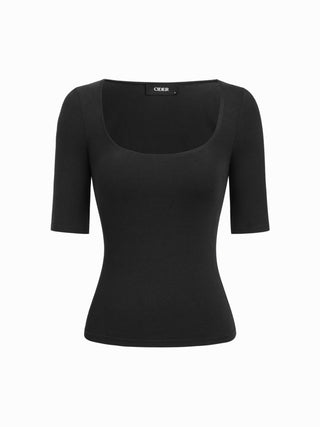 Cotton-blend Scoop Neckline Mid-length Sleeve Tee