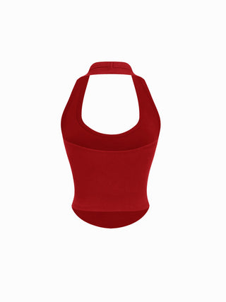 Cotton-blend Scoop Neck Halter Crop Top