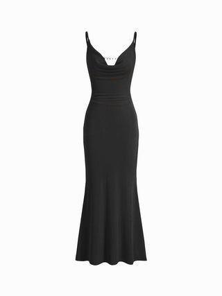 Cowl Neck Backless Chain Detail Cami Mermaid Maxi Dress