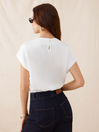 Satin Stand Collar Ruched Short Sleeve Bodysuit