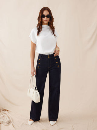 Satin Stand Collar Ruched Short Sleeve Bodysuit