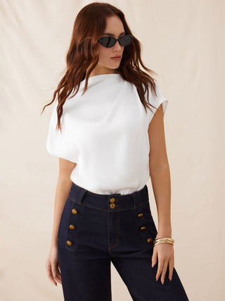Satin Stand Collar Ruched Short Sleeve Bodysuit