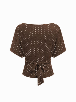 Boat Neck Polka Dot Batwing Sleeve Oversized Tee
