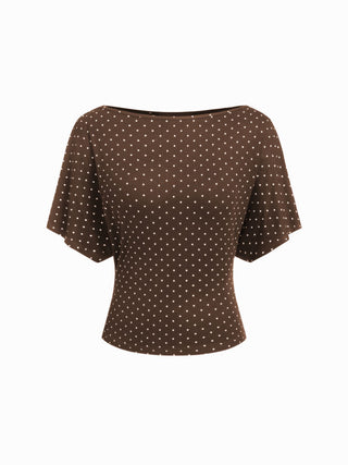Boat Neck Polka Dot Batwing Sleeve Oversized Tee