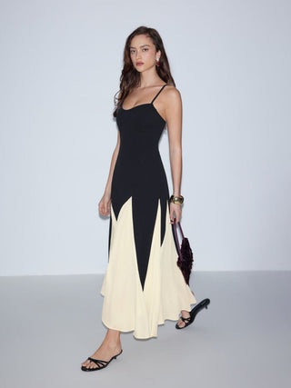 Color-Blocked Scoop Neck Flared Maxi Dress