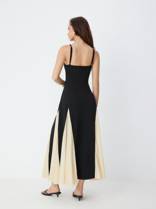 Color-Blocked Scoop Neck Flared Maxi Dress