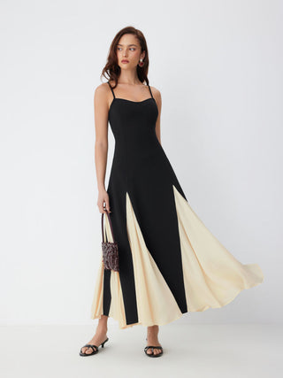 Color-Blocked Scoop Neck Flared Maxi Dress