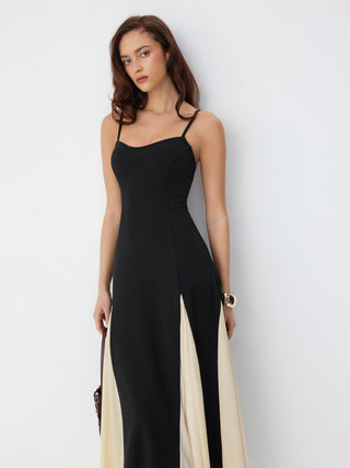 Color-Blocked Scoop Neck Flared Maxi Dress