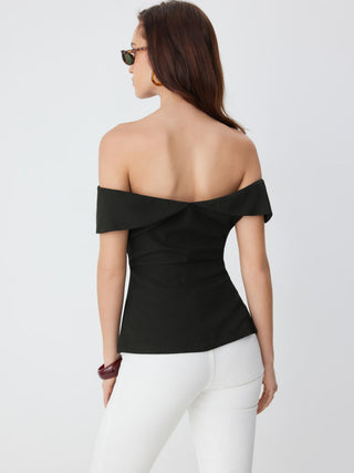 Off-shoulder Short Sleeve Zipper Top