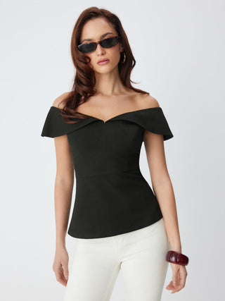 Off-shoulder Short Sleeve Zipper Top