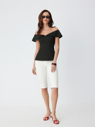 Off-shoulder Short Sleeve Zipper Top