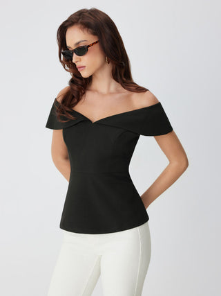 Off-shoulder Short Sleeve Zipper Top