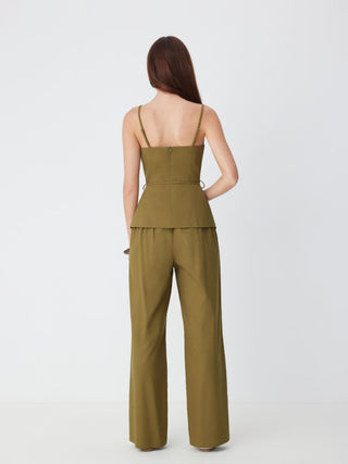 Linen-blend Tie Waist Cami Top & Mid Rise Straight Leg Trousers Set