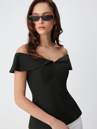 Off-shoulder Short Sleeve Zipper Top