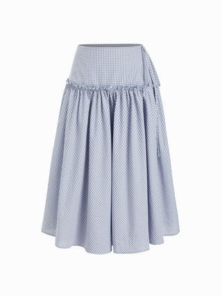 Mid Rise Tartan Lettuce Trim Knotted Midi Skirt
