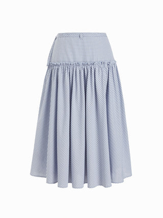 Mid Rise Tartan Lettuce Trim Knotted Midi Skirt