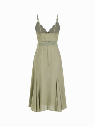 V-neck Lace Panel A-line Cami Midi Dress