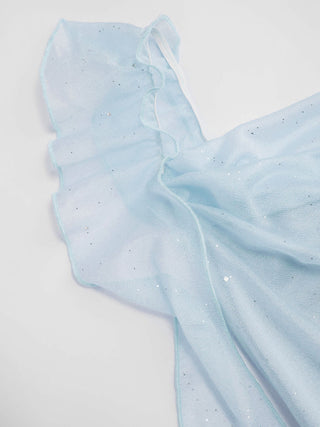 Cowl Neck Solid Glitter Ruffle Hem Maxi Dress