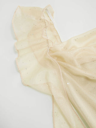 Cowl Neck Solid Glitter Ruffle Hem Maxi Dress