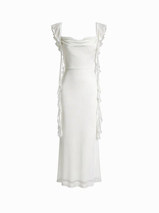 Mesh Ruffle Hem Maxi Dress