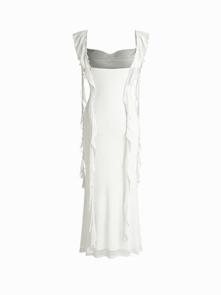 Mesh Ruffle Hem Maxi Dress