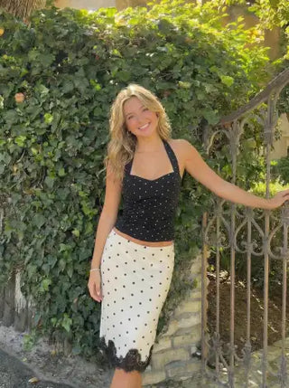 Cotton Polka Dot Halter Neck Ruched Tie Back Top