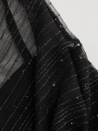 Textured Mesh Cowl Neck Metal Detail Ruched Top