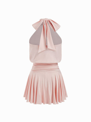 Stand Collar Sleeveless A-Line Mini Dress with Scarf