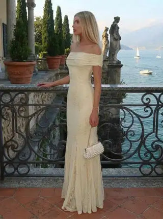 Mesh Floral Off-shoulder Ruched Mermaid Maxi Dress