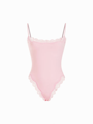 Jersey Square Neck Lace Trim Bodysuit