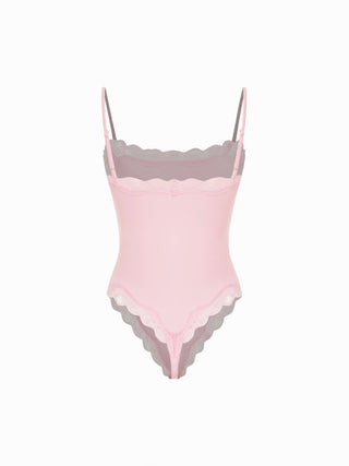 Jersey Square Neck Lace Trim Bodysuit