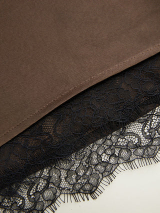 Satin Halter Neck Lace Trim Ruched Top