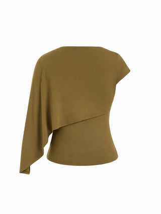Knit Round Neckline Asymmetrical Cape Overlay Short Sleeve Top