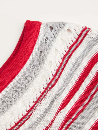 Knit Striped Pointelle Off-Shoulder Short Sleeve Top