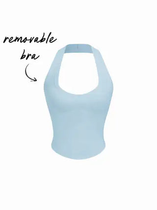 Cotton-blend Scoop Neck Halter Crop Top