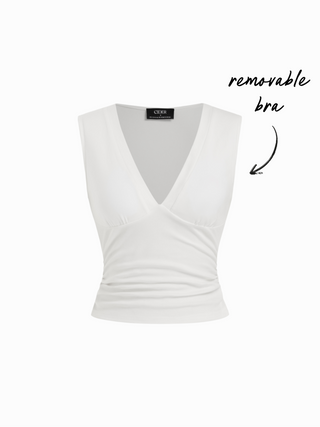 Cotton-Blend V-neck Ruched Top