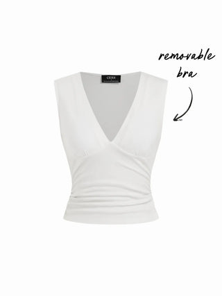 Cotton-Blend V-neck Ruched Top