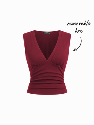 Cotton-Blend V-neck Ruched Top