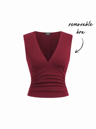Cotton-Blend V-neck Ruched Top