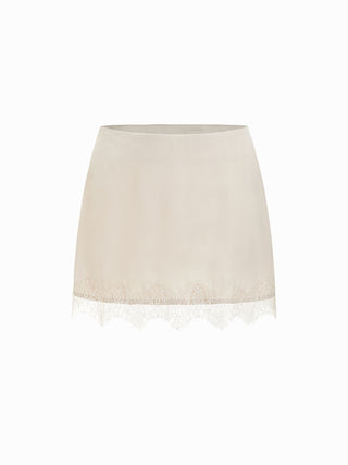 Low Rise Lace Trim A-line Mini Skirt